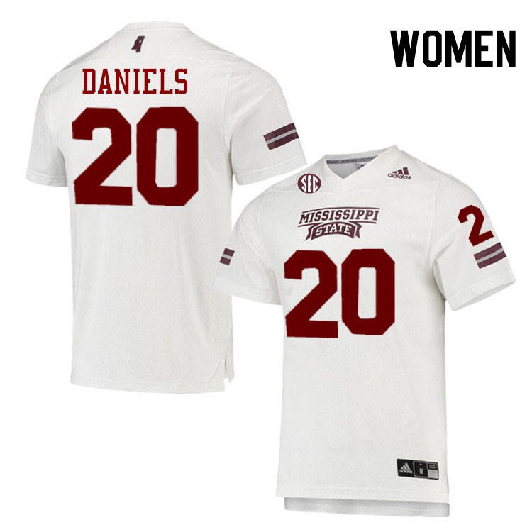 Women #20 Johnnie Daniels Mississippi State Bulldogs College Football Jerseys Stitched-White